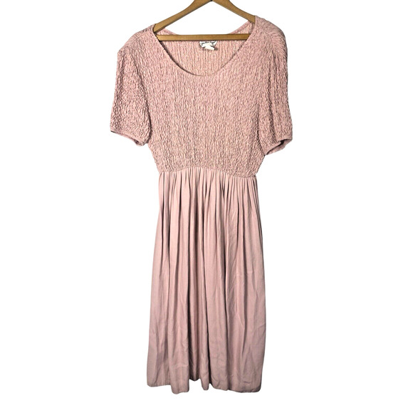 1960s Dress Pink 6P Pleat Skirt Scrunch Bodice Cottagecore Delicate Romantic Vtg - Picture 2 of 9